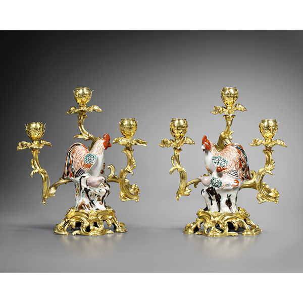 Pair of Arita porcelain candelabra